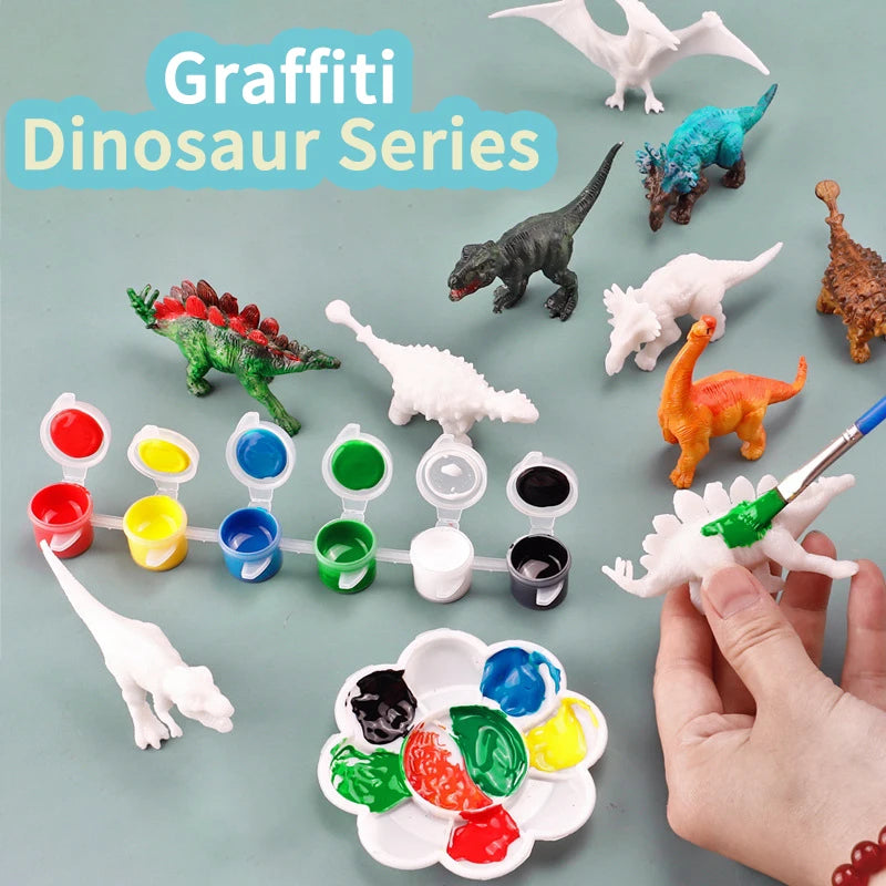 6/8PCS Unpainted DIY Dinosaur Paint Kit 3D Blank Dinosaur Figures Craft Painting Set Montessori Educational Creative Graffiti