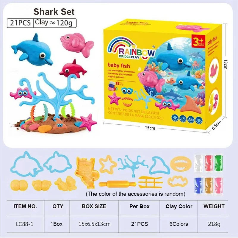 Colorful Clay Set 6 Colors Baby Fish Playdough Set Kids Educational Modeling Dough Baby Toys Creative Handmade DIY Craft Kit