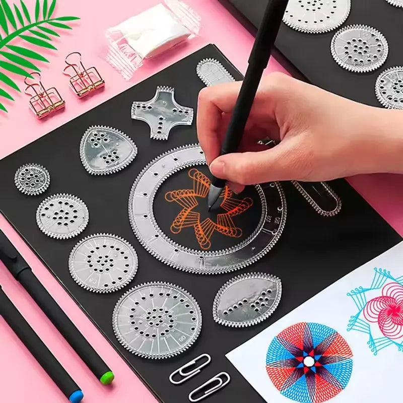 22Pcs Spirograph Drawing Kit Geometric Roulette Ruler Math Drawing Tools Kids Educational Painting Puzzle Craft Toys