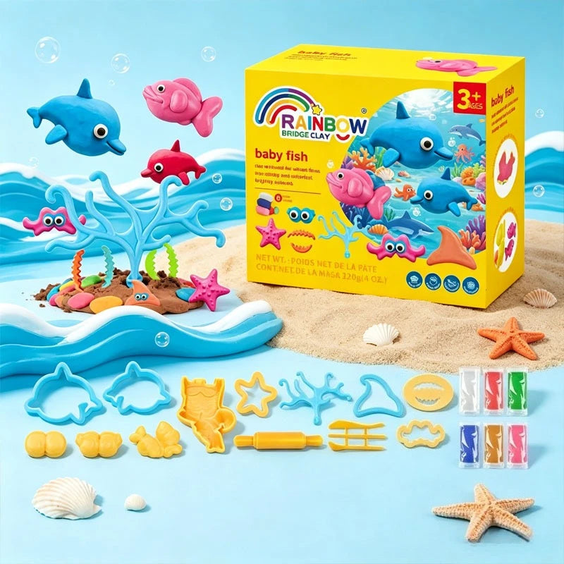 Colorful Clay Set 6 Colors Baby Fish Playdough Set Kids Educational Modeling Dough Baby Toys Creative Handmade DIY Craft Kit