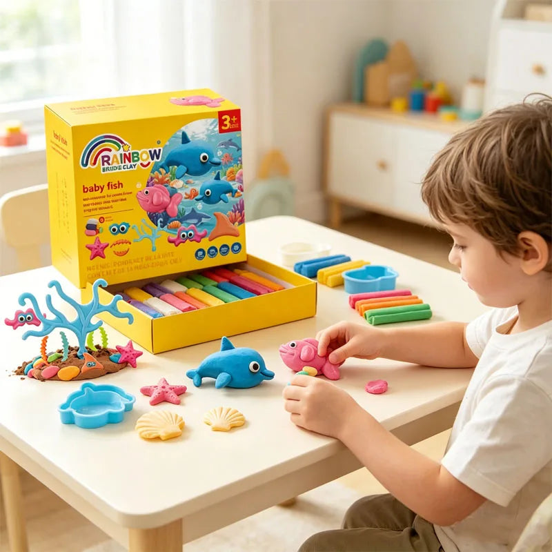 Colorful Clay Set 6 Colors Baby Fish Playdough Set Kids Educational Modeling Dough Baby Toys Creative Handmade DIY Craft Kit